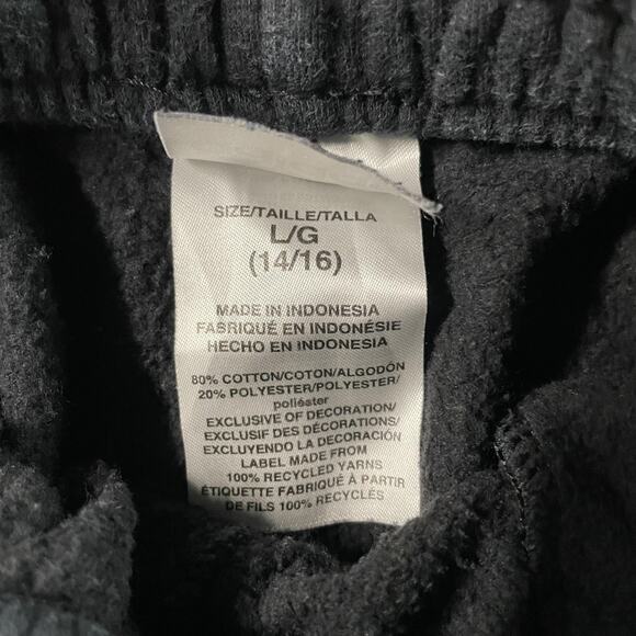 Adidas Pants Youth Large 14/16 Black Three Stripe Joggers Logo Athletic Cuffed - Picture 2 of 5